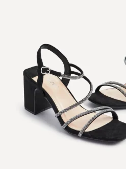 Noir - Sandales à talons carrés Linzi Kira à lanières et diamants