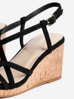 Noir - Sandales compensées à lanières Linzi Safiya avec sangle de cheville enveloppante