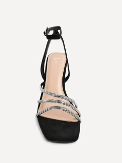 Noir - Sandales Linzi scintillantes à talon carré en diamant