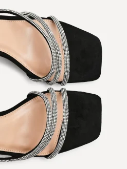 Noir - Sandales Linzi scintillantes à talon carré en diamant