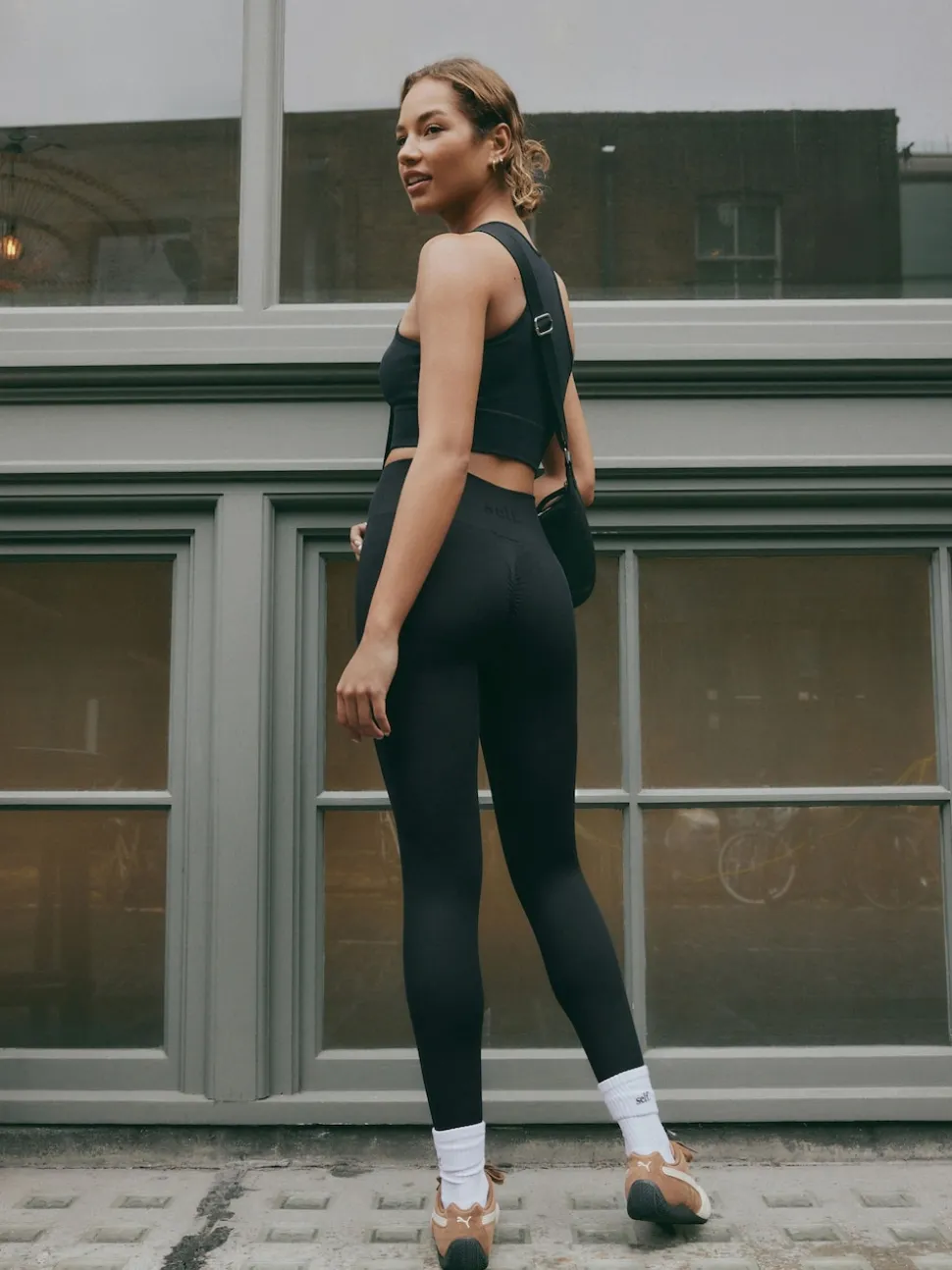 Noir - Self Leggings sans coutures à fronces