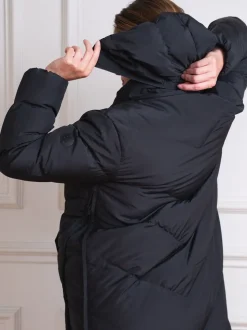 Noir - Seraphine 3-en-1 Long manteau Grossesse à chevrons