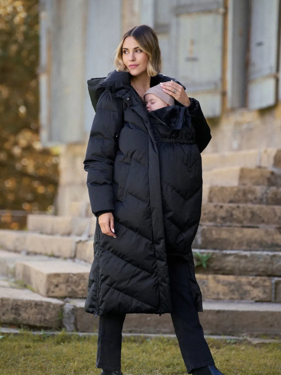 Noir - Seraphine Long 3-en-1 Doudoune de Grossesse et de portage