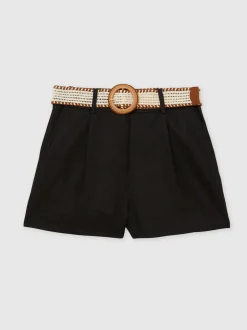 Noir - Short Reiss Beau en lin plissé à ceinture