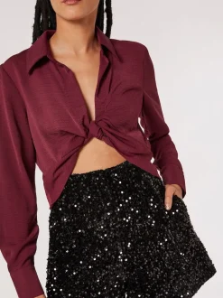 Noir - Shorts à Sequins en velours Apricot