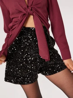 Noir - Shorts à Sequins en velours Apricot
