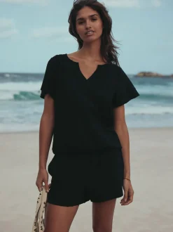 Noir - Shorts en jersey froncé
