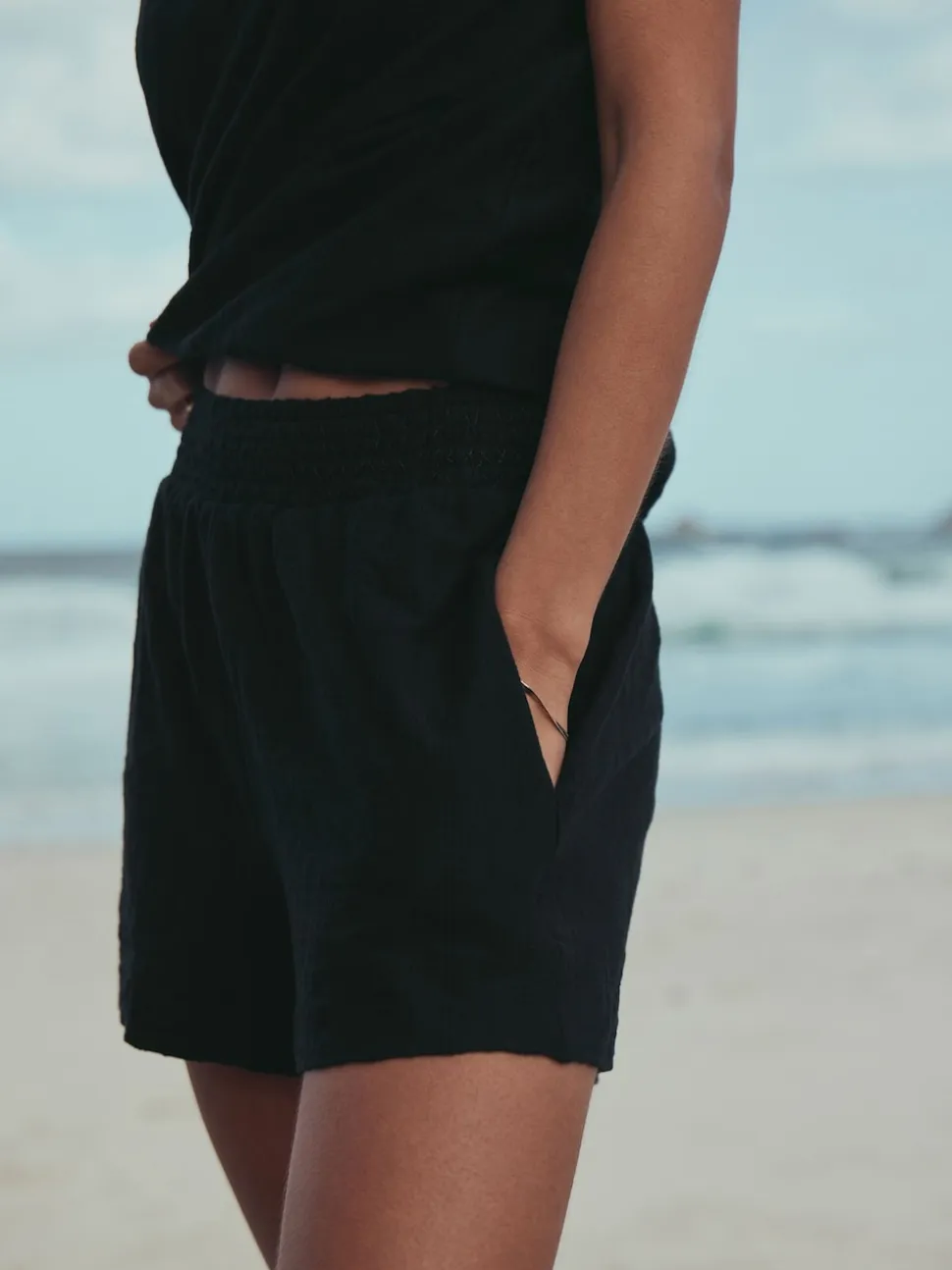Noir - Shorts en jersey froncé