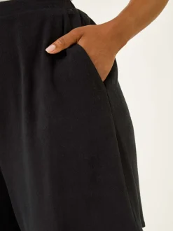 Noir - Shorts Roman Petites tailles en lin mélangé à taille élastique