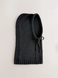 Noir - Snood à capuche en maille sans ornements avec laine