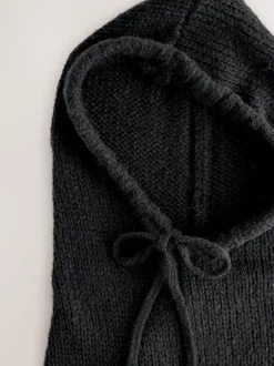 Noir - Snood à capuche en maille sans ornements avec laine