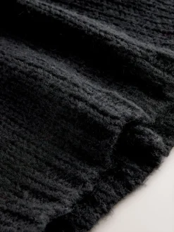 Noir - Snood à capuche en maille sans ornements avec laine