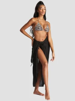 Noir - South Beach Dissimuler le sarong froissé à franges en viscose