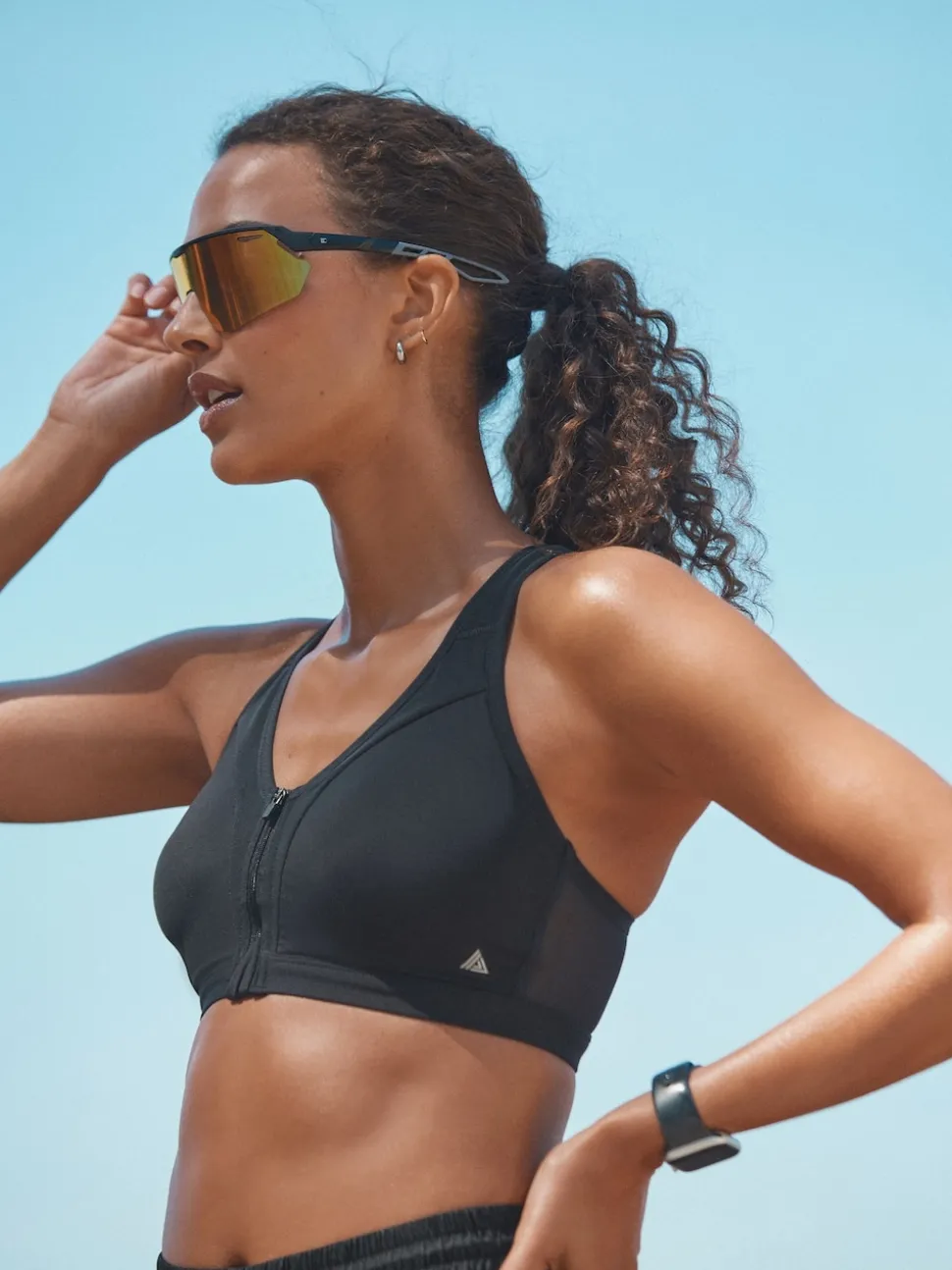 Noir - Soutien-gorge B-GG Active Sports Impact élevé Dry Tech zippé sur le devant