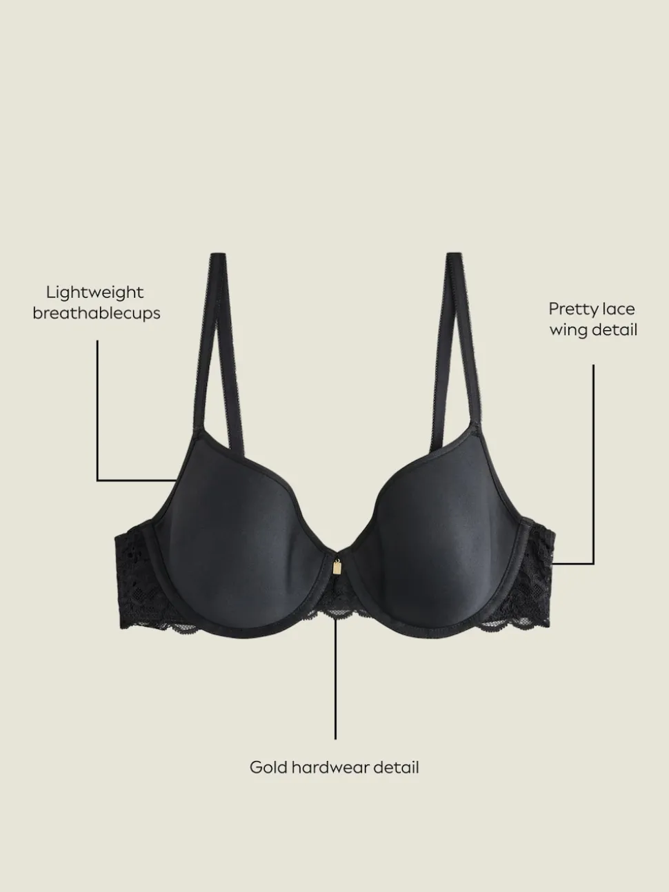 Noir - Soutien-gorge t-shirt léger respirant Premium Ultimate Comfort