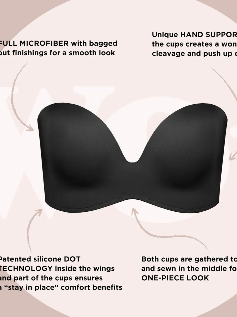 Noir - Soutien-gorge Wonderbra Perfect Body Ultimate Skin sans bretelles et sans armatures