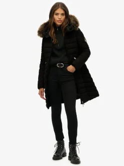 Noir - Superdry Fuji Manteau mi-long à fausse capuche