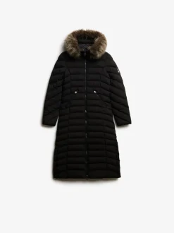 Noir - Superdry Fuji Manteau long en fausse fourrure à capuche