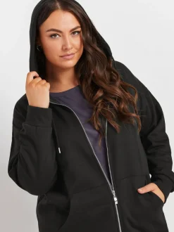 Noir - Sweat à capuche Yours Curve zippé coupe longue