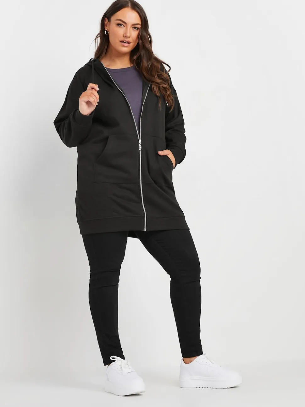 Noir - Sweat à capuche Yours Curve zippé coupe longue
