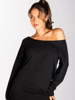 Noir - Sweat long à épaules dénudées pour femme