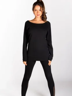 Noir - Sweat long à épaules dénudées pour femme