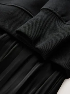 Noir - Sweat-shirt 2en1 avec jupe mi-longue en satin