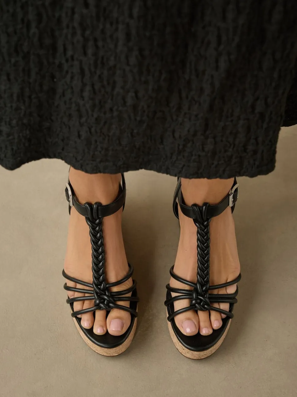 Noir - Talons compensés à lanières tressées Forever Comfort®