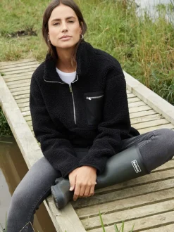 Noir - Threadbare Half Zip Borg Fleece