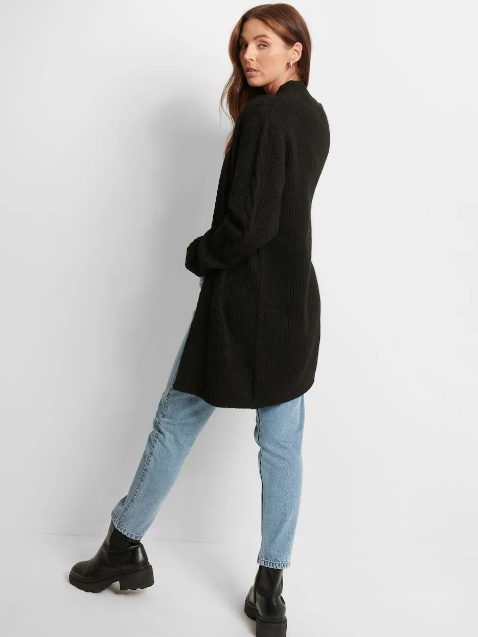 Noir - Threadbare Ladies Rozanna Cable Detail Cardigan