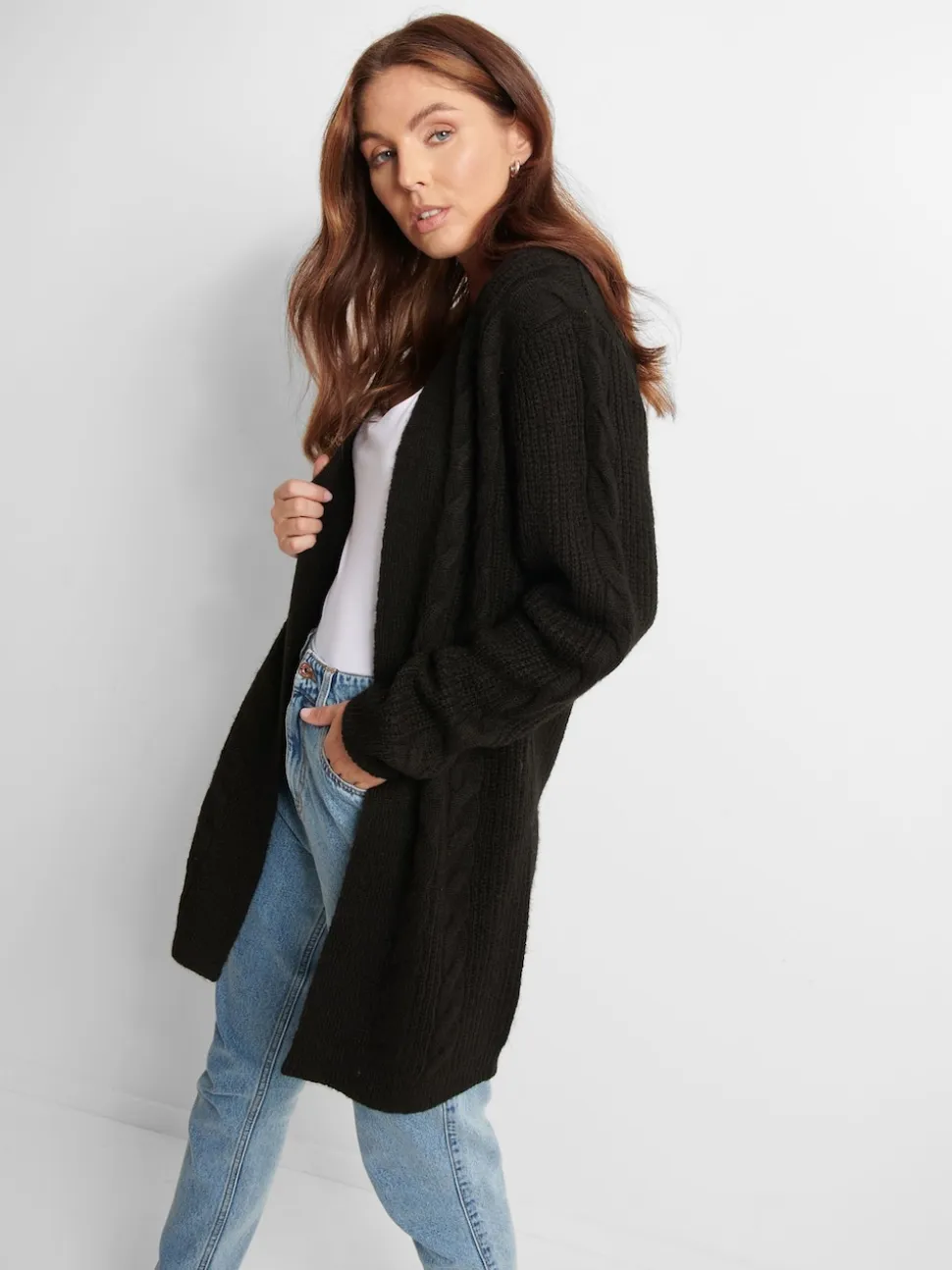 Noir - Threadbare Ladies Rozanna Cable Detail Cardigan