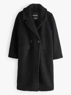 Noir - Threadbare Manteau long Borg à double boutonnage