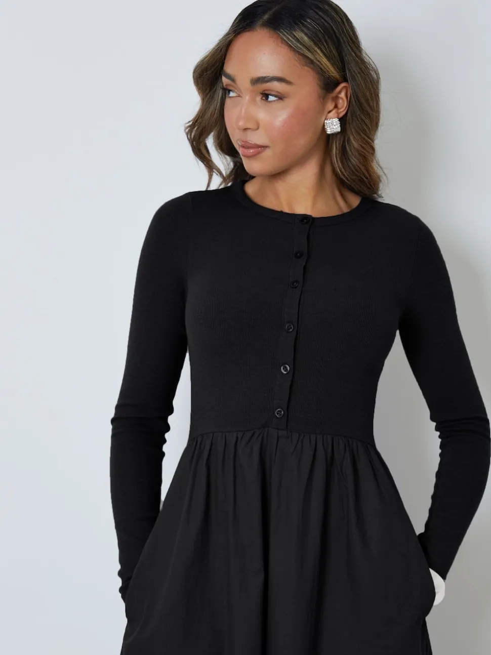 Noir - Threadbare Robe boutonnée 21 jersey en popeline mélangée