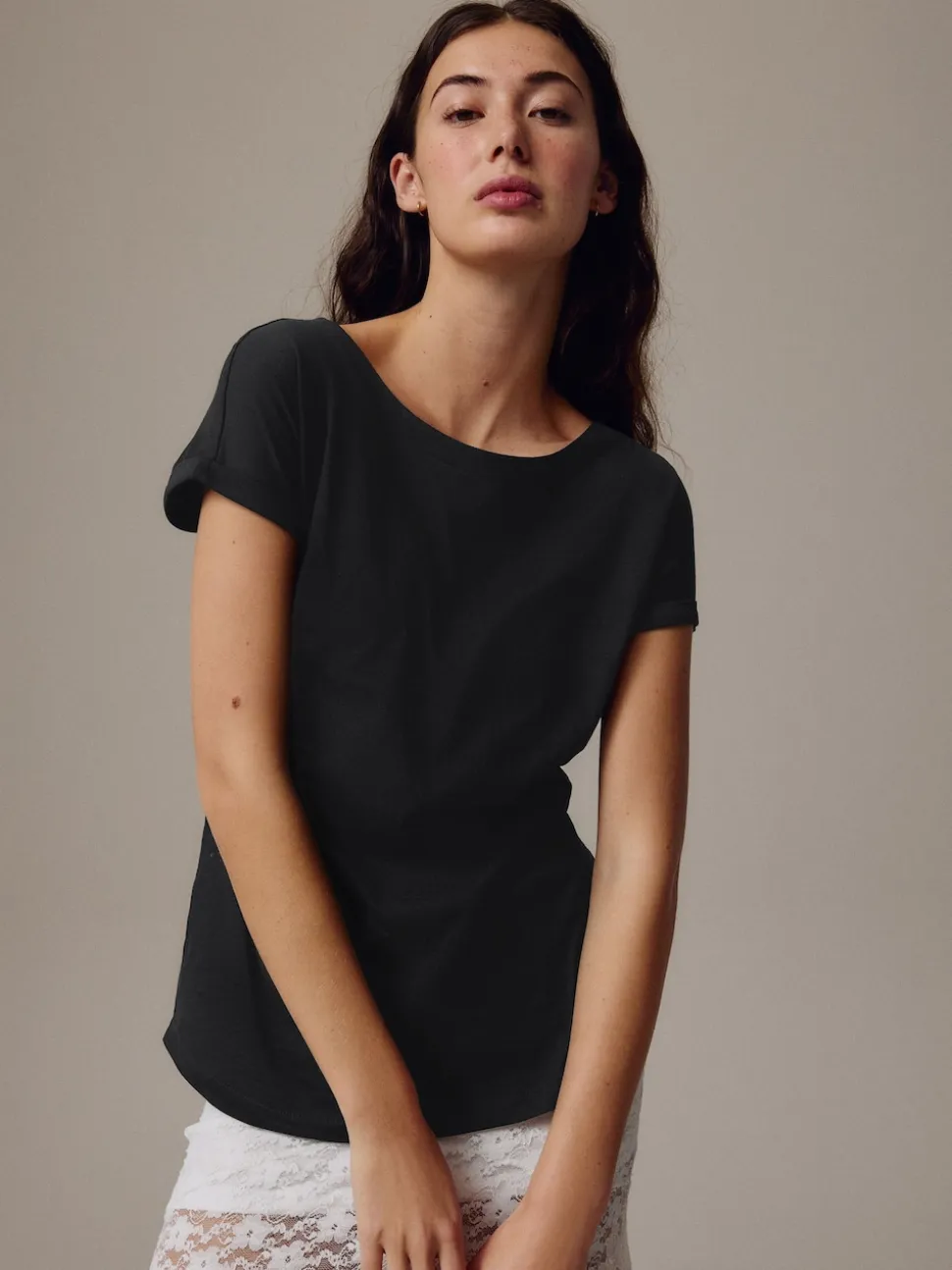 Noir - T-shirt à manches cap