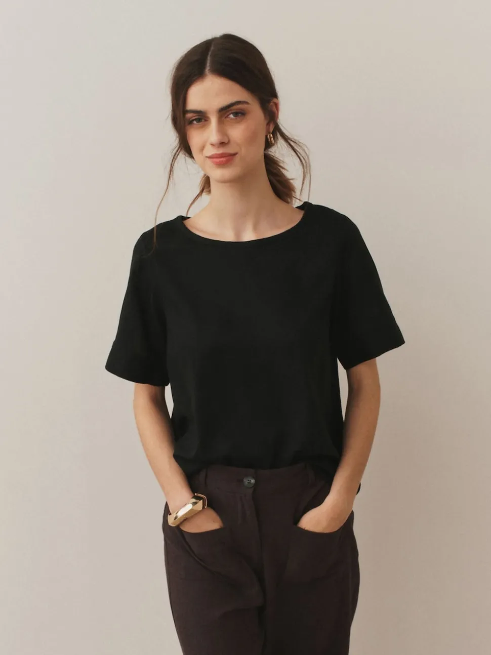 Noir - T-shirt avec lin