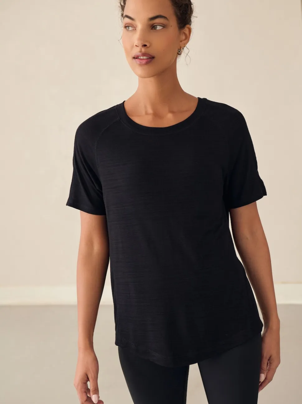 Noir - T-shirt léger à manches courtes Col rond Active