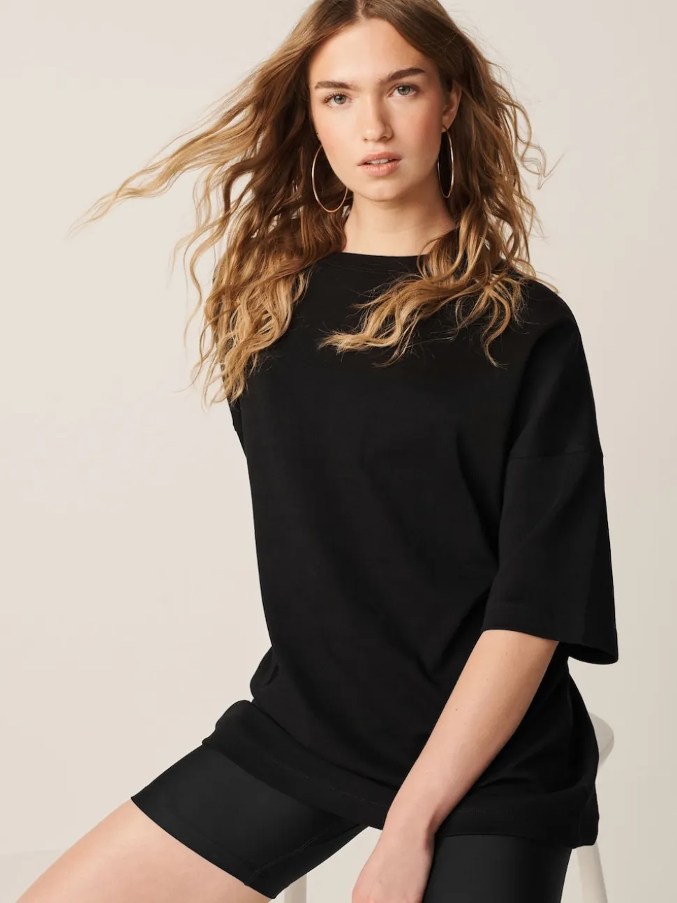 Noir - T-shirt long épais décontracté