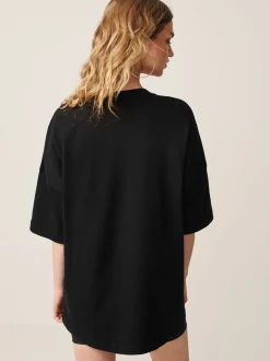 Noir - T-shirt long épais décontracté