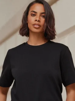 Noir - T-shirt Manche courte Col ras du cou lourd