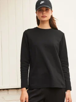 Noir - T-shirt manches longues Col rond épais