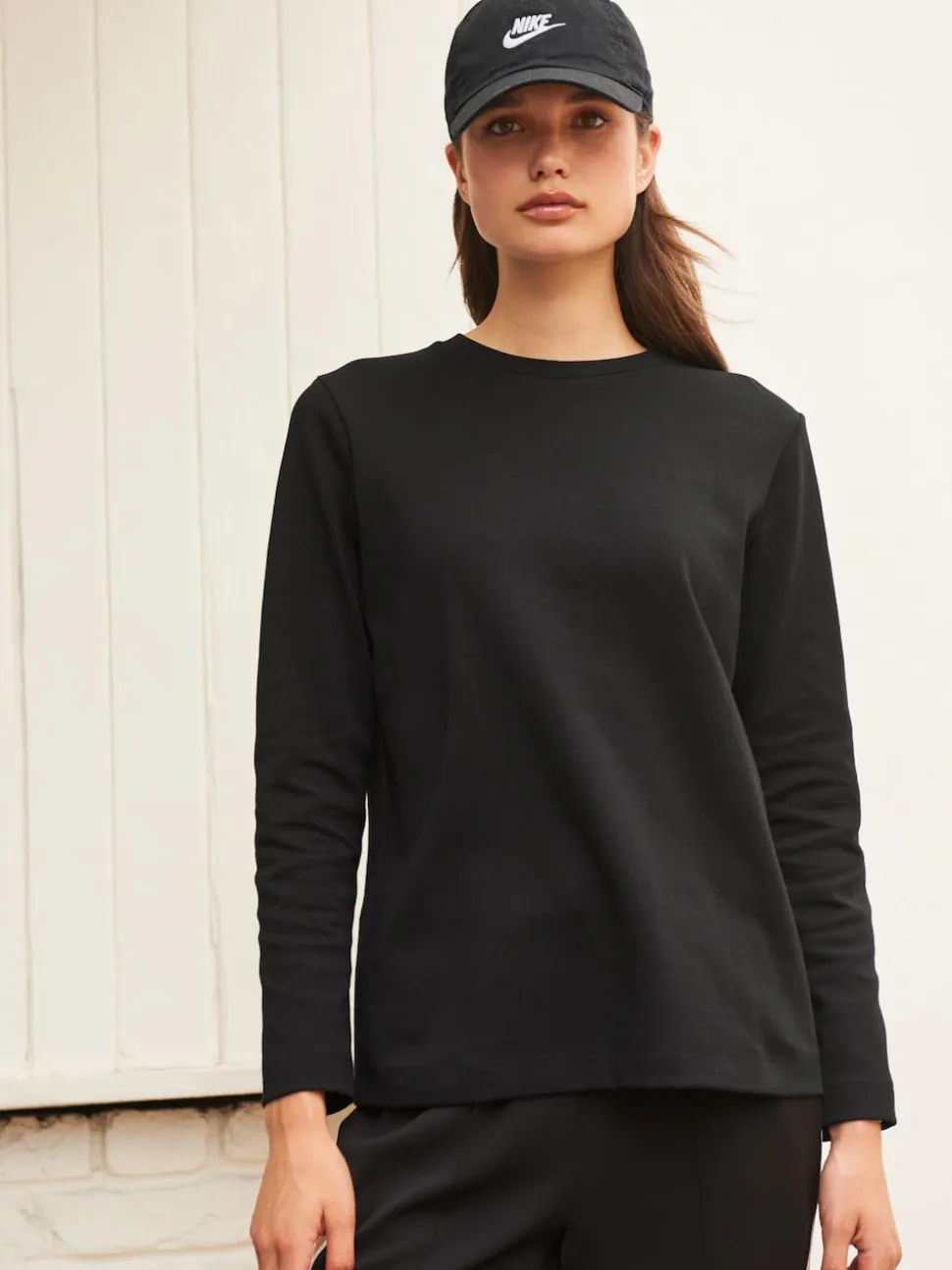 Noir - T-shirt manches longues Col rond épais