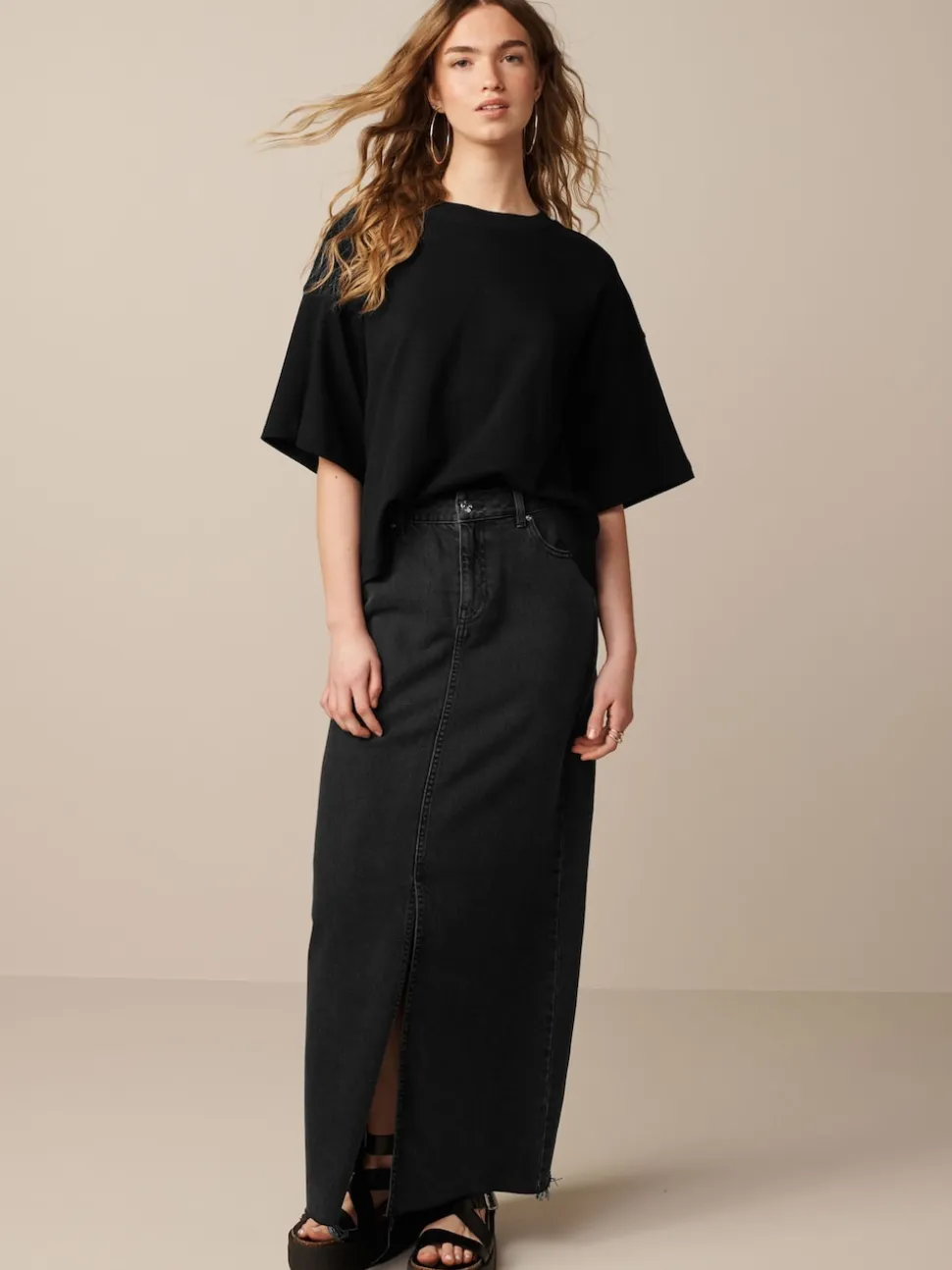 Noir - T-shirt oversize décontracté boxy épais à col ras du cou