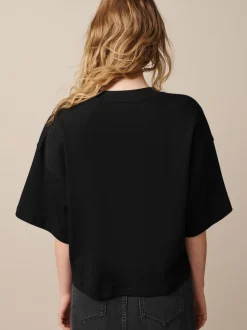 Noir - T-shirt oversize décontracté boxy épais à col ras du cou
