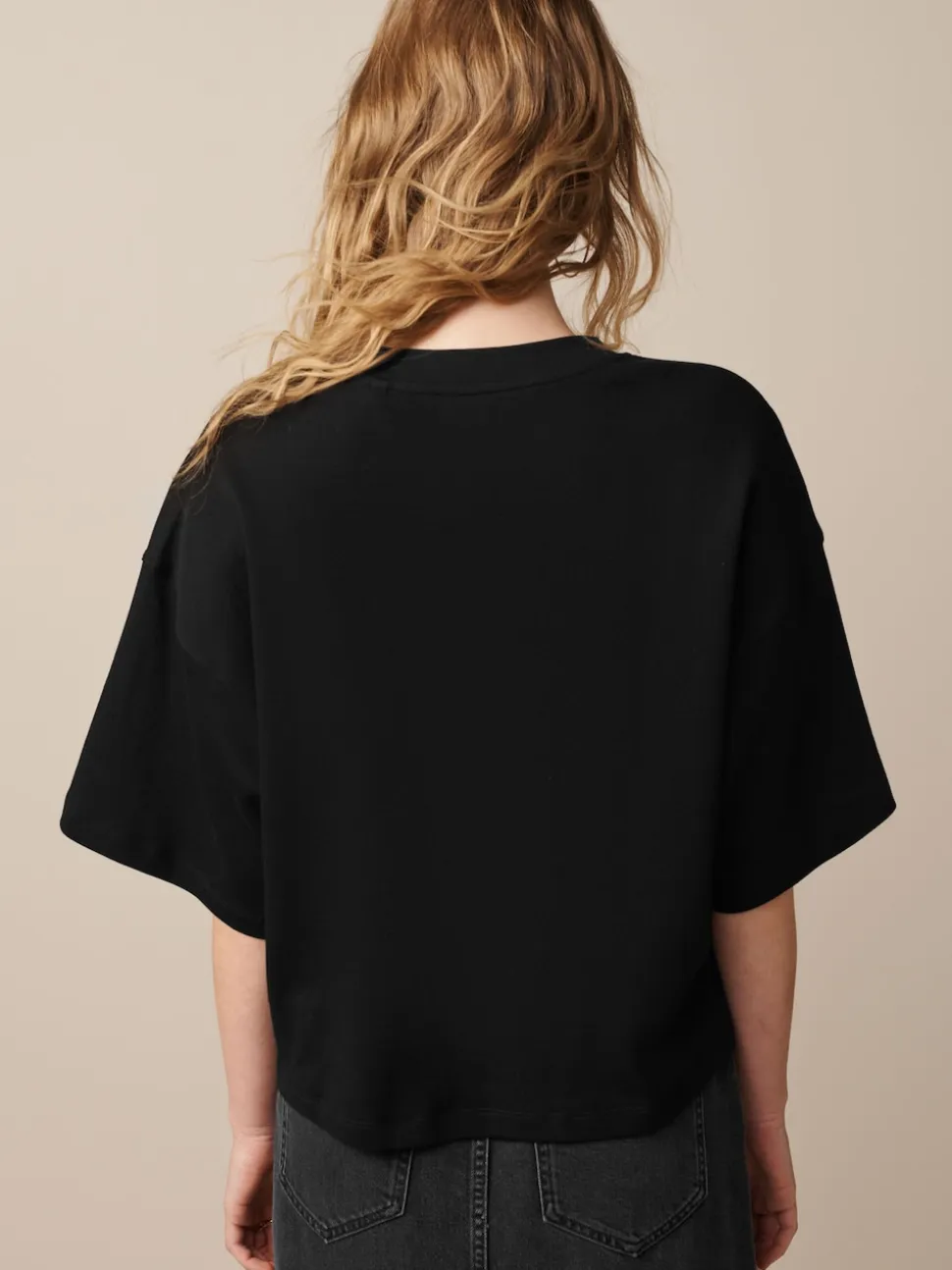 Noir - T-shirt oversize décontracté boxy épais à col ras du cou