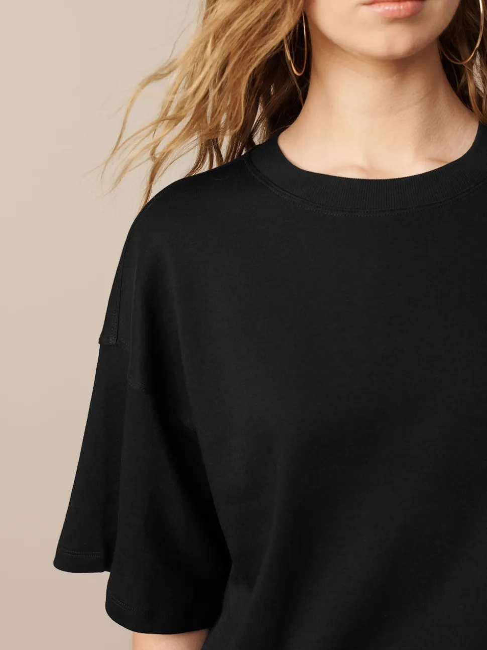 Noir - T-shirt oversize décontracté boxy épais à col ras du cou