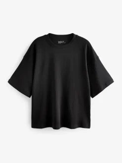 Noir - T-shirt oversize décontracté boxy épais à col ras du cou