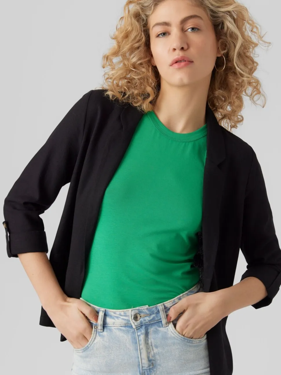 Noir - VERO MODA Veste en lin Blend manches 3/4