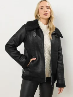 Noir - Veste aviateur Long Tall Sally à coutures fuselées