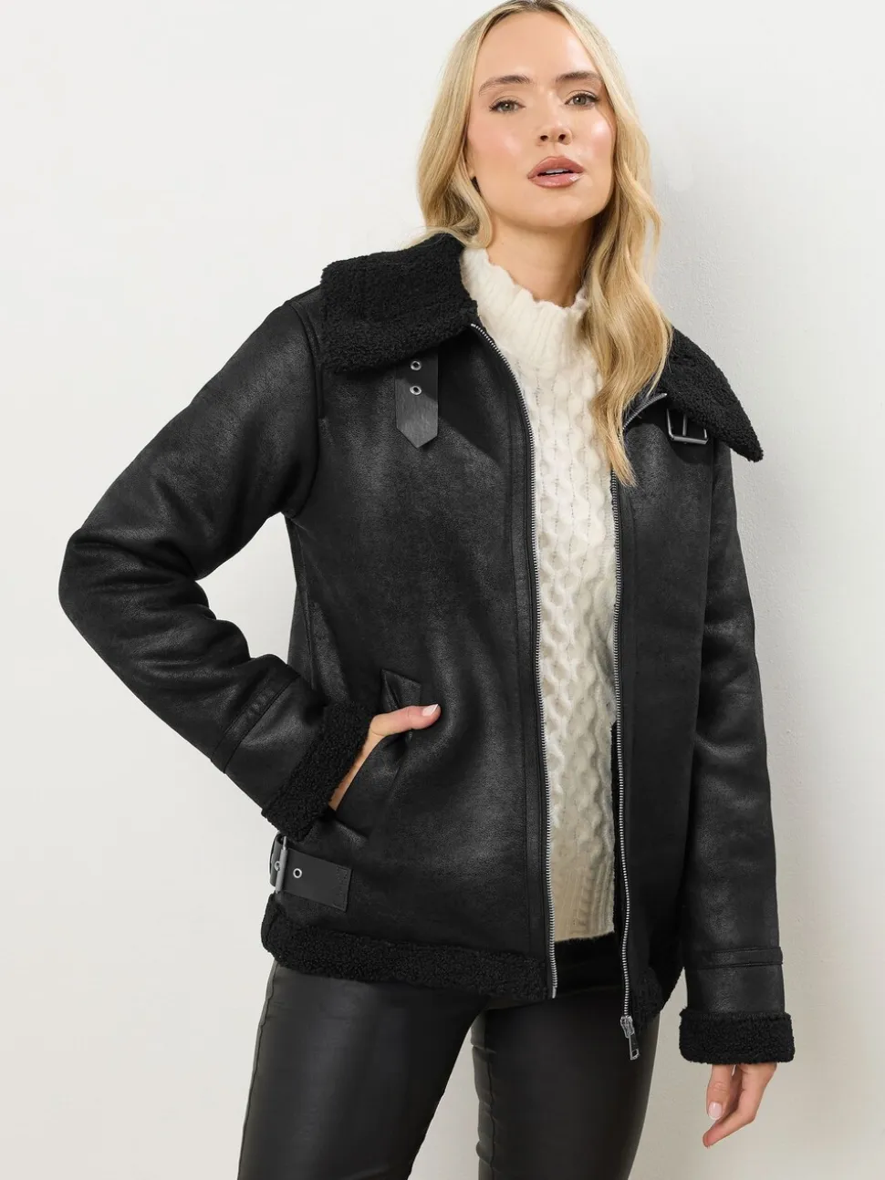 Noir - Veste aviateur Long Tall Sally à coutures fuselées