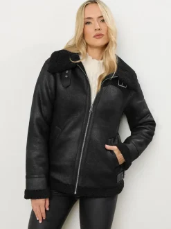 Noir - Veste aviateur Long Tall Sally à coutures fuselées